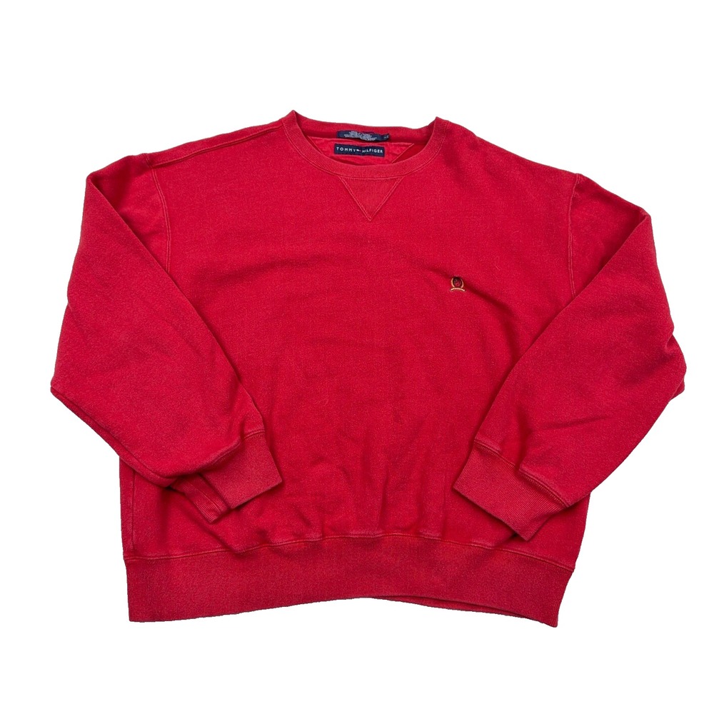 Vintage Tommy Hilfiger Sweatshirt Men Large Red Crewneck Sweater 90s Basic Adult